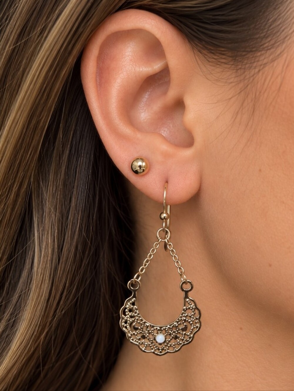 Boutique Filigree Teardrop Chandelier Dangle Earrings & Stud Set Gold Tone
